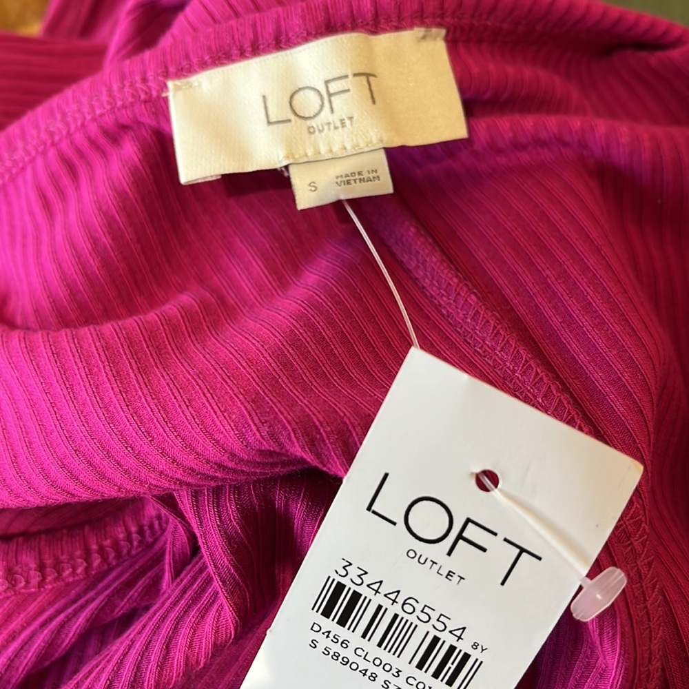 NWT LOFT RIBBED MAXI DRESS SIDE SLIT SMALL IN FUCHSIA Pink / Purple - Picture 5 of 6